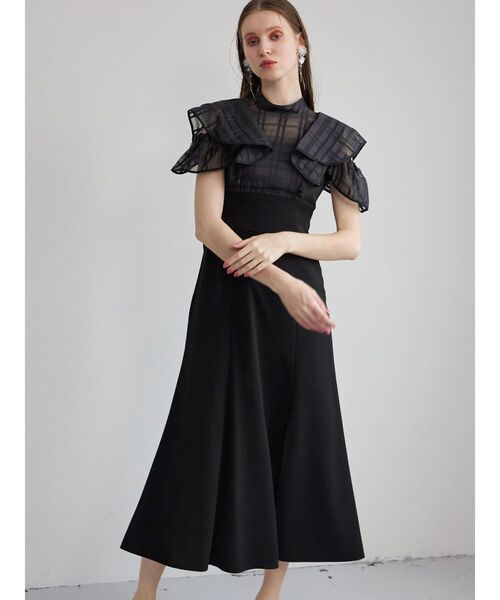 MERCURYDUO（マーキュリーデュオ）の「シアーチェックラッフルドッキングワンピース（ワンピース・レディース・ブラック/オフホワイト/ラベンダー・SMALL/MEDIUM）」の13枚目の写真