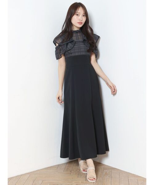 MERCURYDUO（マーキュリーデュオ）の「シアーチェックラッフルドッキングワンピース（ワンピース・レディース・ブラック/オフホワイト/ラベンダー・SMALL/MEDIUM）」の17枚目の写真