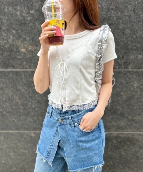 tシャツ ipugo/イプゴ レースキャミソールセット レディース ipugo/イプゴ レースキャミソールセット（Tシャツ/カットソー