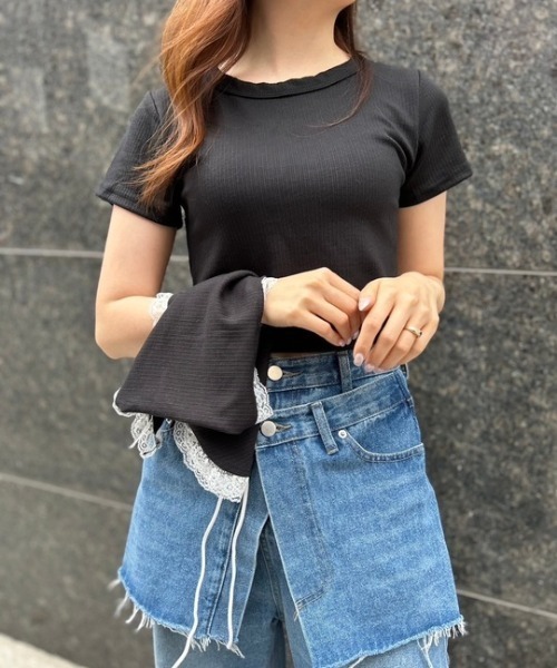 ipugo(イプゴ)の「ipugo/イプゴ レースキャミソールセット 夏物 夏服(Tシャツ/カットソー・レディース・ブラック/ホワイト・FREE)」の3枚目の写真
