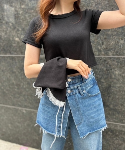 ipugo(イプゴ)の「ipugo/イプゴ レースキャミソールセット 夏物 夏服(Tシャツ/カットソー・レディース・ブラック/ホワイト・FREE)」の4枚目の写真