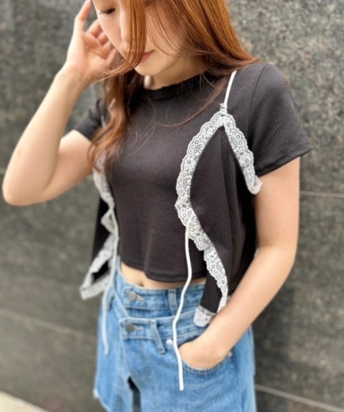 tシャツ ipugo/イプゴ レースキャミソールセット レディース ipugo/イプゴ レースキャミソールセット（Tシャツ/カットソー
