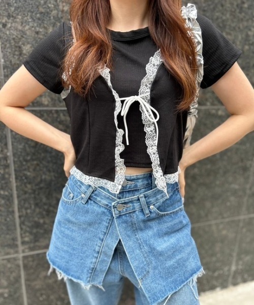 ipugo(イプゴ)の「ipugo/イプゴ レースキャミソールセット 夏物 夏服(Tシャツ/カットソー・レディース・ブラック/ホワイト・FREE)」の18枚目の写真