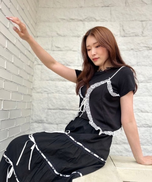 tシャツ ipugo/イプゴ レースキャミソールセット レディース ipugo/イプゴ レースキャミソールセット（Tシャツ/カットソー