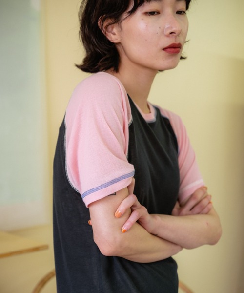 PAMM（パム）の「PAMMのシースルーラグランサマーT（Tシャツ/カットソー・レディース・ネイビー/ベージュ/グリーン×ピンク/ホワイト×グリーン・フリー）」の3枚目の写真