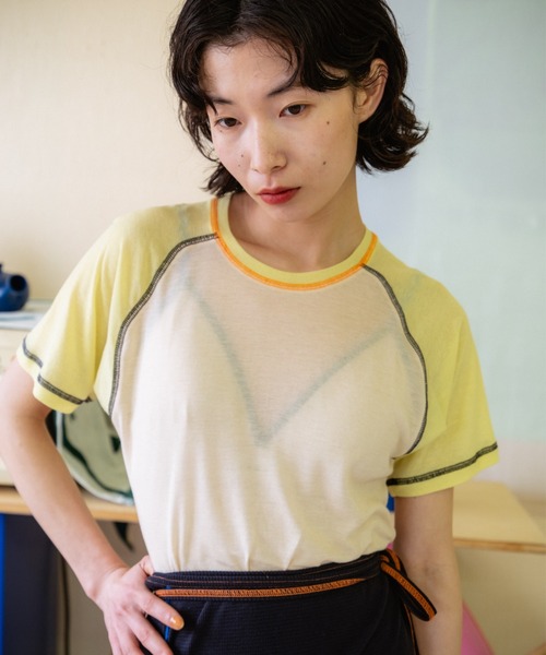 PAMM（パム）の「PAMMのシースルーラグランサマーT（Tシャツ/カットソー・レディース・ネイビー/ベージュ/グリーン×ピンク/ホワイト×グリーン・フリー）」の8枚目の写真