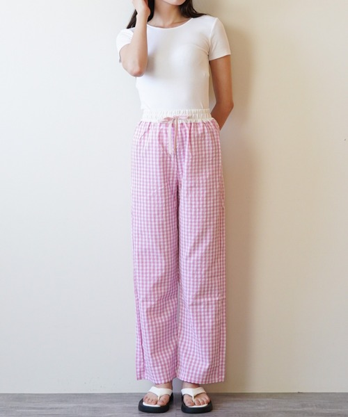 gossip!ロサンゼルス(ゴシップロサンゼルス)の「ギンガムチェック イージーワイドパンツ(その他パンツ・レディース・ブルー/ブラック/ピンク・FREE)」の4枚目の写真