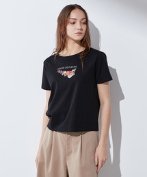【接触冷感・UVカット・汗じみ防止】ブーケプリントTシャツ