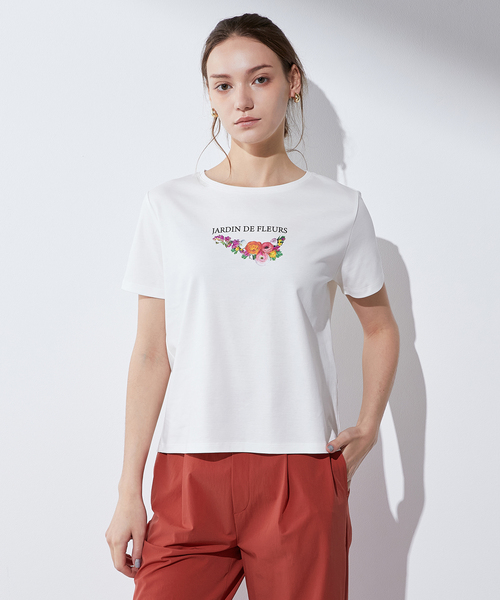 LE SOUK HOLIDAY(ルスークホリデー)の「【接触冷感・UVカット・汗じみ防止】ブーケプリントTシャツ(Tシャツ/カットソー・レディース・オフホワイト/イエロー/ブラック・M/L)」の4枚目の写真