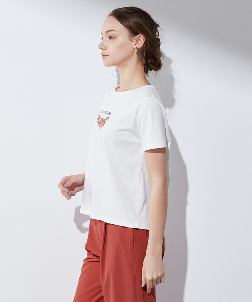 LE SOUK HOLIDAY(ルスークホリデー)の「【接触冷感・UVカット・汗じみ防止】ブーケプリントTシャツ(Tシャツ/カットソー・レディース・オフホワイト/イエロー/ブラック・M/L)」の5枚目の写真