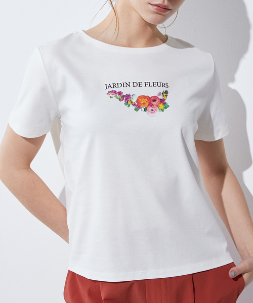 LE SOUK HOLIDAY(ルスークホリデー)の「【接触冷感・UVカット・汗じみ防止】ブーケプリントTシャツ(Tシャツ/カットソー・レディース・オフホワイト/イエロー/ブラック・M/L)」の9枚目の写真