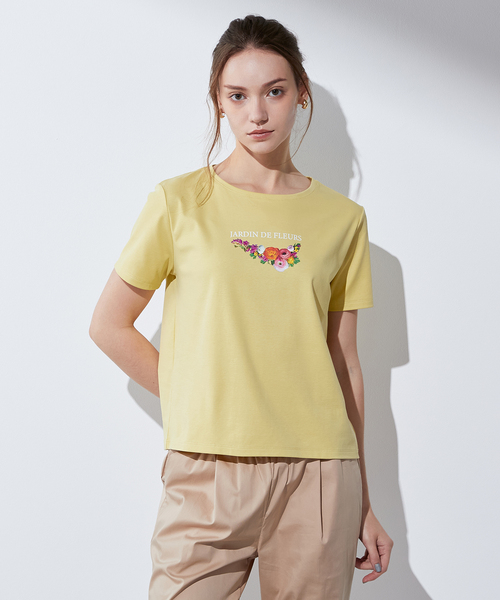 LE SOUK HOLIDAY(ルスークホリデー)の「【接触冷感・UVカット・汗じみ防止】ブーケプリントTシャツ(Tシャツ/カットソー・レディース・オフホワイト/イエロー/ブラック・M/L)」の13枚目の写真