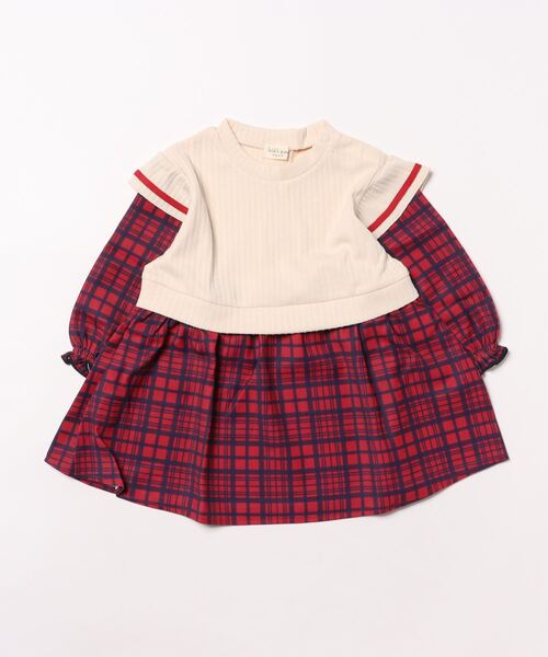 Moujonjon（ムージョンジョン）の「レース衿チェック柄ワンピース（ワンピース・キッズ・ネイビー/レッド・90/80）」の2枚目の写真