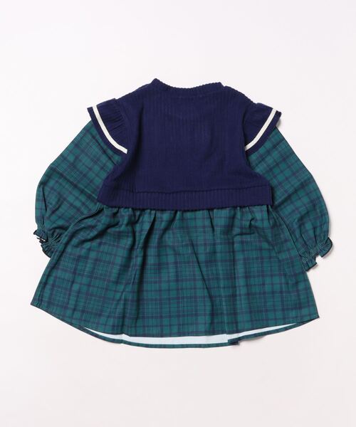Moujonjon（ムージョンジョン）の「レース衿チェック柄ワンピース（ワンピース・キッズ・ネイビー/レッド・90/80）」の3枚目の写真