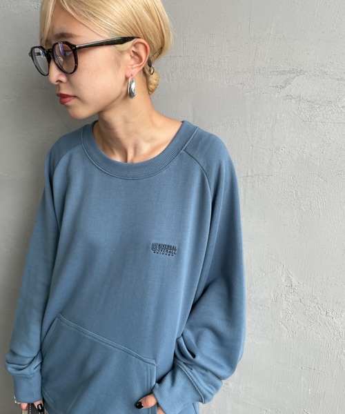 [UNIVERSAL OVERALL/ユニバーサルオーバーオール] 別注 ワンポイントロゴ刺繍 ラグランスリーブスウェット