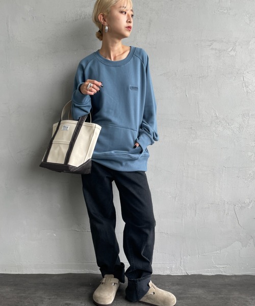 [UNIVERSAL OVERALL/ユニバーサルオーバーオール] 別注 ワンポイントロゴ刺繍 ラグランスリーブスウェット