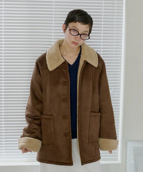 GIUNON(ジウノン)の「adjustable sleeve mouton coat / アジャスタブルスリーブムートンコート(ムートンコート・レディース・ダークブラウン/キャメル/ブラック・FREE)」の7枚目の写真