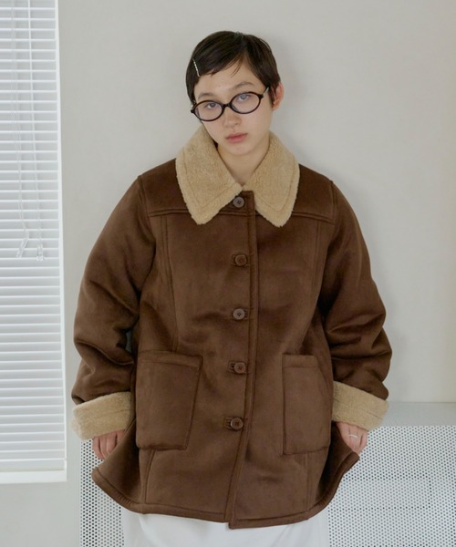 GIUNON(ジウノン)の「adjustable sleeve mouton coat / アジャスタブルスリーブムートンコート(ムートンコート・レディース・ダークブラウン/キャメル/ブラック・FREE)」の10枚目の写真