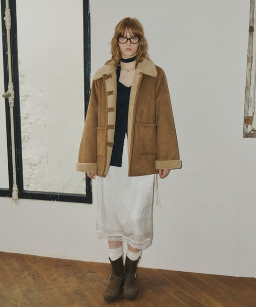 GIUNON(ジウノン)の「adjustable sleeve mouton coat / アジャスタブルスリーブムートンコート(ムートンコート・レディース・ダークブラウン/キャメル/ブラック・FREE)」の11枚目の写真