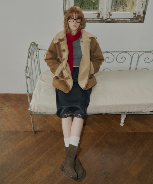 GIUNON(ジウノン)の「adjustable sleeve mouton coat / アジャスタブルスリーブムートンコート(ムートンコート・レディース・ダークブラウン/キャメル/ブラック・FREE)」の16枚目の写真