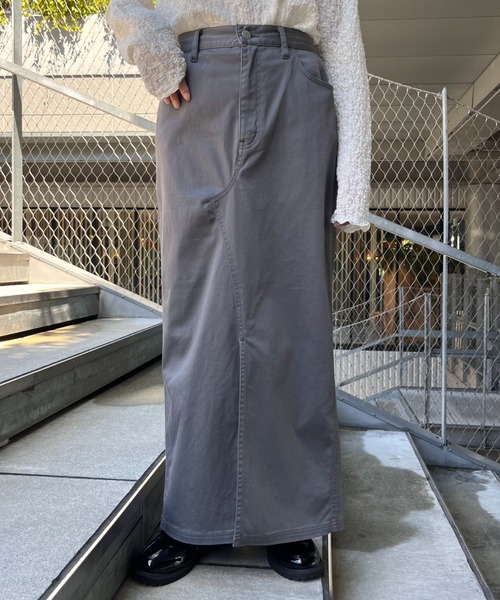 CIAOPANIC TYPY（チャオパニックティピー）の「フェードカラーチノIラインスリットスカート（スカート・レディース・チャコールグレー/カーキ/ベージュ・SMALL/MEDIUM）」の2枚目の写真