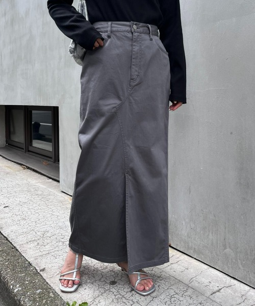 CIAOPANIC TYPY（チャオパニックティピー）の「フェードカラーチノIラインスリットスカート（スカート・レディース・チャコールグレー/カーキ/ベージュ・SMALL/MEDIUM）」の4枚目の写真