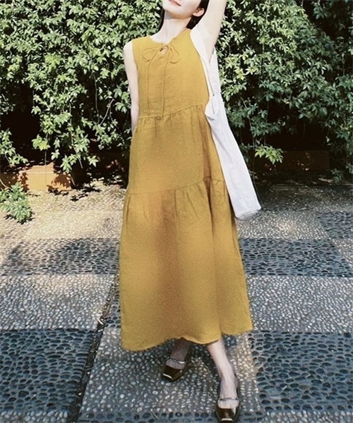 Dream garden(ドリームガーデン)の「ノースリーブティアードワンピース(ワンピース・レディース・ブルー/マスタード・M/L/XL/2XL)」の9枚目の写真