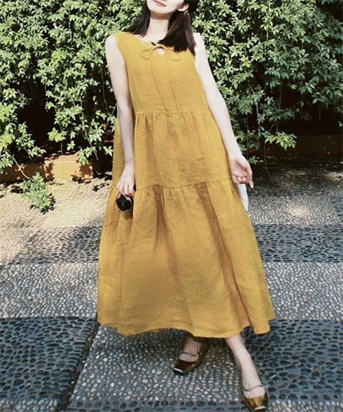 Dream garden(ドリームガーデン)の「ノースリーブティアードワンピース(ワンピース・レディース・ブルー/マスタード・M/L/XL/2XL)」の8枚目の写真