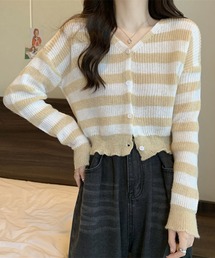 almost ready（オルモストレディー）の「【almost ready/オールモストレディ】ワイドボーダー編みニットカーディガン（ニット/セーター）」