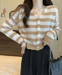 almost ready（オルモストレディー）の「【almost ready/オールモストレディ】ワイドボーダー編みニットカーディガン（ニット/セーター）」