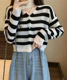 almost ready（オルモストレディー）の「【almost ready/オールモストレディ】ワイドボーダー編みニットカーディガン（ニット/セーター）」