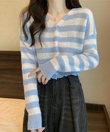 almost ready（オルモストレディー）の「【almost ready/オールモストレディ】ワイドボーダー編みニットカーディガン（ニット/セーター）」