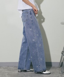 リボン刺繍ワイドデニムパンツ