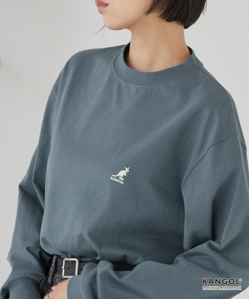 KANGOL（カンゴール）の「KANGOL/カンゴール 別注 ロゴ ワンポイント刺繍 オーバーサイズ長袖Tシャツ（Tシャツ/カットソー・メンズ・ブラック/ダークネイビー/ダークブラウン/ブラック系/チャコール/オフホワイト/グレー系/グレイッシュベージュ/ワイン系/グレイッシュブルー/オートミール/モカ/レッド系/ダークグリーン・L/M/S/XL）」の11枚目の写真