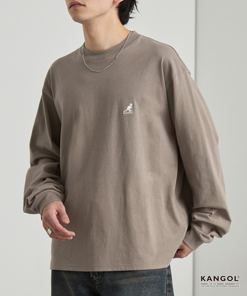 KANGOL（カンゴール）の「KANGOL/カンゴール 別注 ロゴ ワンポイント刺繍 オーバーサイズ長袖Tシャツ（Tシャツ/カットソー・メンズ・ブラック/ダークネイビー/ダークブラウン/ブラック系/チャコール/オフホワイト/グレー系/グレイッシュベージュ/ワイン系/グレイッシュブルー/オートミール/モカ/レッド系/ダークグリーン・L/M/S/XL）」の7枚目の写真