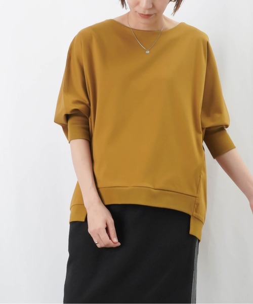 LUCA/LADY LUCK LUCA(ルカ/レディラックルカ)の「LC/LLL シルケットワイドプルオーバー / 七分袖ドルマンプルオーバー(Tシャツ/カットソー・レディース・ブラック/オフホワイト/キャメル・FREE)」の3枚目の写真