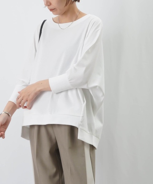 LUCA/LADY LUCK LUCA(ルカ/レディラックルカ)の「LC/LLL シルケットワイドプルオーバー / 七分袖ドルマンプルオーバー(Tシャツ/カットソー・レディース・ブラック/オフホワイト/キャメル・FREE)」の2枚目の写真