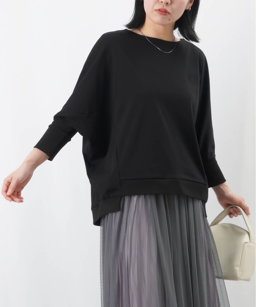 LUCA/LADY LUCK LUCA(ルカ/レディラックルカ)の「LC/LLL シルケットワイドプルオーバー / 七分袖ドルマンプルオーバー(Tシャツ/カットソー・レディース・ブラック/オフホワイト/キャメル・FREE)」の1枚目の写真