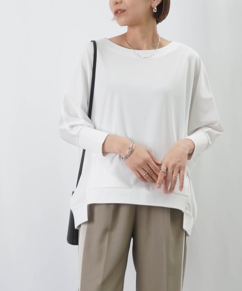 LUCA/LADY LUCK LUCA(ルカ/レディラックルカ)の「LC/LLL シルケットワイドプルオーバー / 七分袖ドルマンプルオーバー(Tシャツ/カットソー・レディース・ブラック/オフホワイト/キャメル・FREE)」の4枚目の写真
