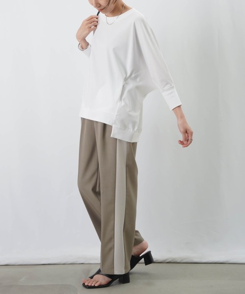 LUCA/LADY LUCK LUCA(ルカ/レディラックルカ)の「LC/LLL シルケットワイドプルオーバー / 七分袖ドルマンプルオーバー(Tシャツ/カットソー・レディース・ブラック/オフホワイト/キャメル・FREE)」の5枚目の写真