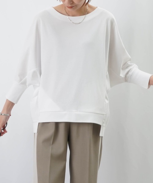 LUCA/LADY LUCK LUCA(ルカ/レディラックルカ)の「LC/LLL シルケットワイドプルオーバー / 七分袖ドルマンプルオーバー(Tシャツ/カットソー・レディース・ブラック/オフホワイト/キャメル・FREE)」の7枚目の写真