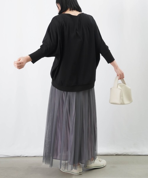 LUCA/LADY LUCK LUCA(ルカ/レディラックルカ)の「LC/LLL シルケットワイドプルオーバー / 七分袖ドルマンプルオーバー(Tシャツ/カットソー・レディース・ブラック/オフホワイト/キャメル・FREE)」の13枚目の写真