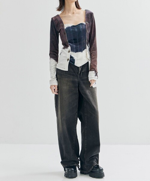 YOHEI OHNO（ヨウヘイオオノ）の「【YOHEI OHNO/ヨウヘイオオノ】Stmacher Cowhide Velor Top/ベロアトップス（Tシャツ/カットソー・レディース・マルチ・36）」の2枚目の写真