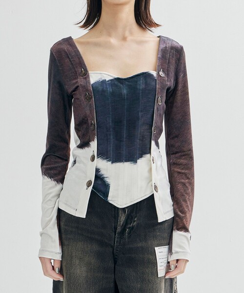 YOHEI OHNO（ヨウヘイオオノ）の「【YOHEI OHNO/ヨウヘイオオノ】Stmacher Cowhide Velor Top/ベロアトップス（Tシャツ/カットソー・レディース・マルチ・36）」の5枚目の写真