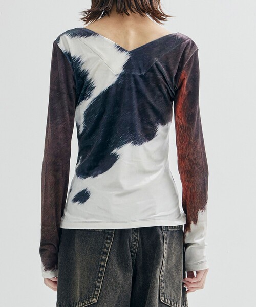 YOHEI OHNO（ヨウヘイオオノ）の「【YOHEI OHNO/ヨウヘイオオノ】Stmacher Cowhide Velor Top/ベロアトップス（Tシャツ/カットソー・レディース・マルチ・36）」の7枚目の写真