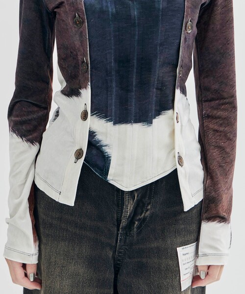 YOHEI OHNO（ヨウヘイオオノ）の「【YOHEI OHNO/ヨウヘイオオノ】Stmacher Cowhide Velor Top/ベロアトップス（Tシャツ/カットソー・レディース・マルチ・36）」の10枚目の写真