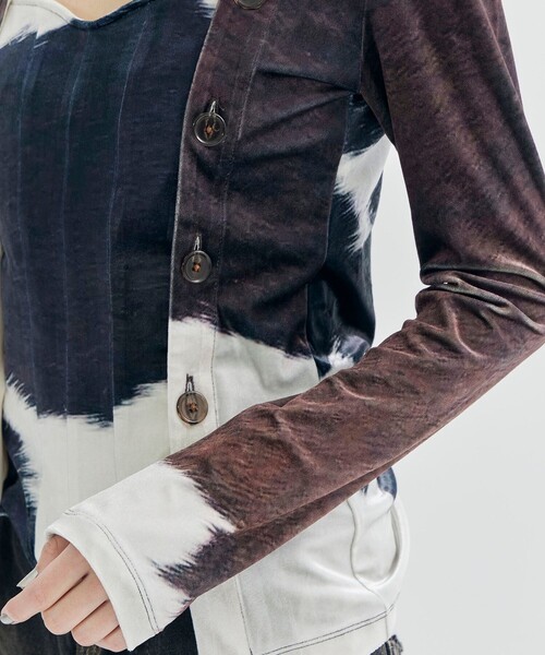 YOHEI OHNO（ヨウヘイオオノ）の「【YOHEI OHNO/ヨウヘイオオノ】Stmacher Cowhide Velor Top/ベロアトップス（Tシャツ/カットソー・レディース・マルチ・36）」の11枚目の写真