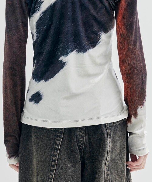 YOHEI OHNO（ヨウヘイオオノ）の「【YOHEI OHNO/ヨウヘイオオノ】Stmacher Cowhide Velor Top/ベロアトップス（Tシャツ/カットソー・レディース・マルチ・36）」の13枚目の写真