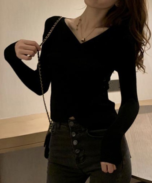 Miniministore(ミニミニストア)の「リブニット レディース カシュクール風(ニット/セーター・レディース・ベージュ/モカ/ホワイト/ブラック・FREE)」の6枚目の写真