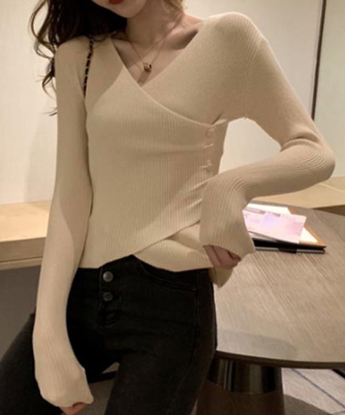 Miniministore(ミニミニストア)の「リブニット レディース カシュクール風(ニット/セーター・レディース・ベージュ/モカ/ホワイト/ブラック・FREE)」の10枚目の写真